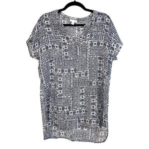J.Jill Women’s Short Sleeve Blue & White Tunic Top Size S GUC